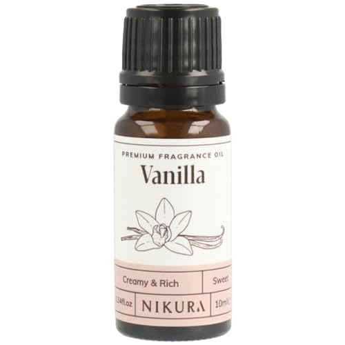 Nikura | Vanilla Fragrance Oil - 10ml | Perfect for Soap Making, Candle Making, Wax Melts, Diffuser | Great for use in Bath Bombs, Perfume Oil, Perfume Scents, Potpourri | Vegan & UK Made